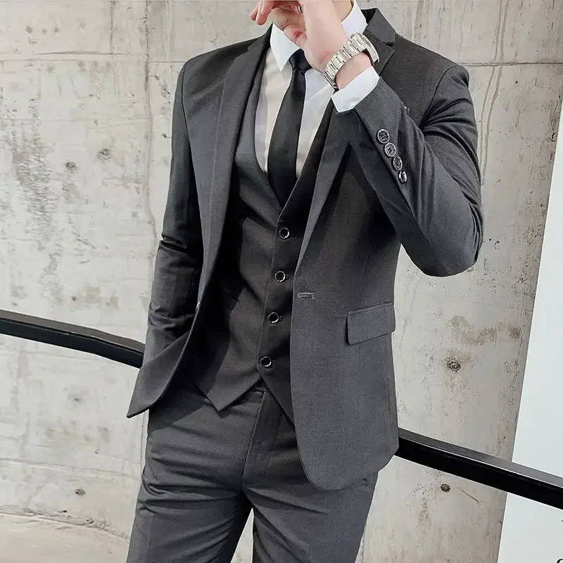 Men's Regular length Soft Cotton Fabric 3 Pcs Suit
