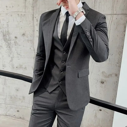 Men's Regular length Soft Cotton Fabric 3 Pcs Suit
