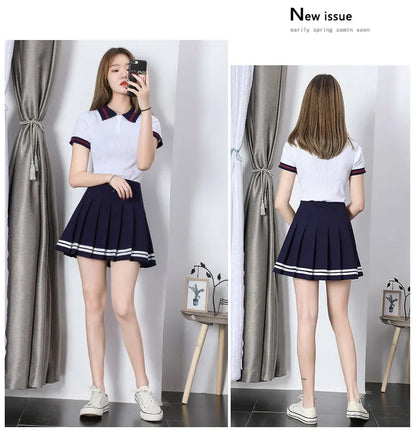 High-Waist Striped Pleated Mini Skirt
