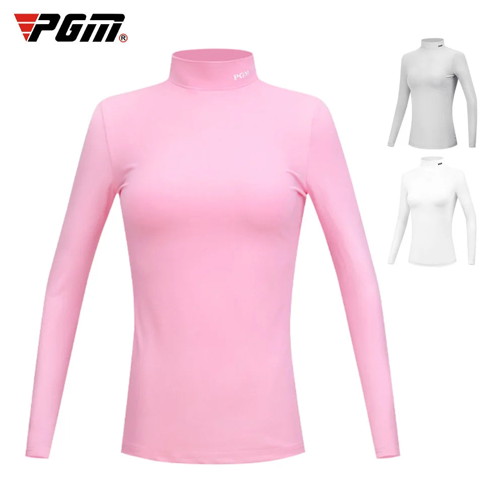 Damen-Golfshirt mit langen Ärmeln, Stehkragen, warmes Fleece, Sportbekleidung