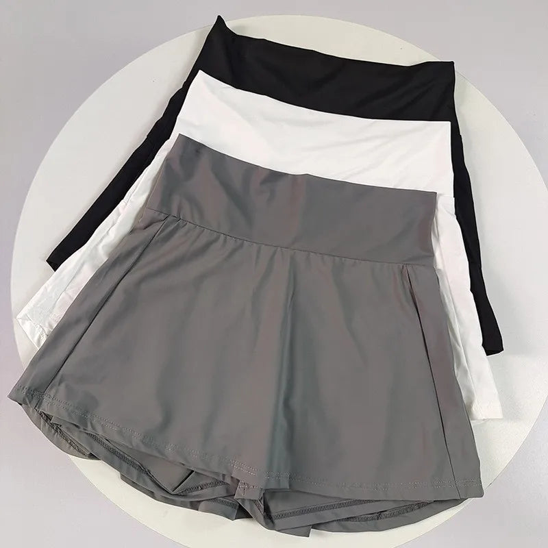 Jupe-short de sport taille haute avec protection UV pour femme