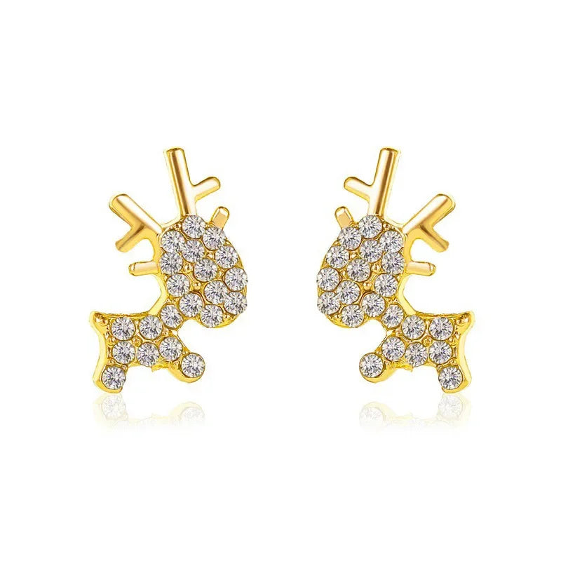 CZ Crystal Stone Deer Stud Antler Earrings