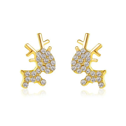 CZ Crystal Stone Deer Stud Antler Earrings